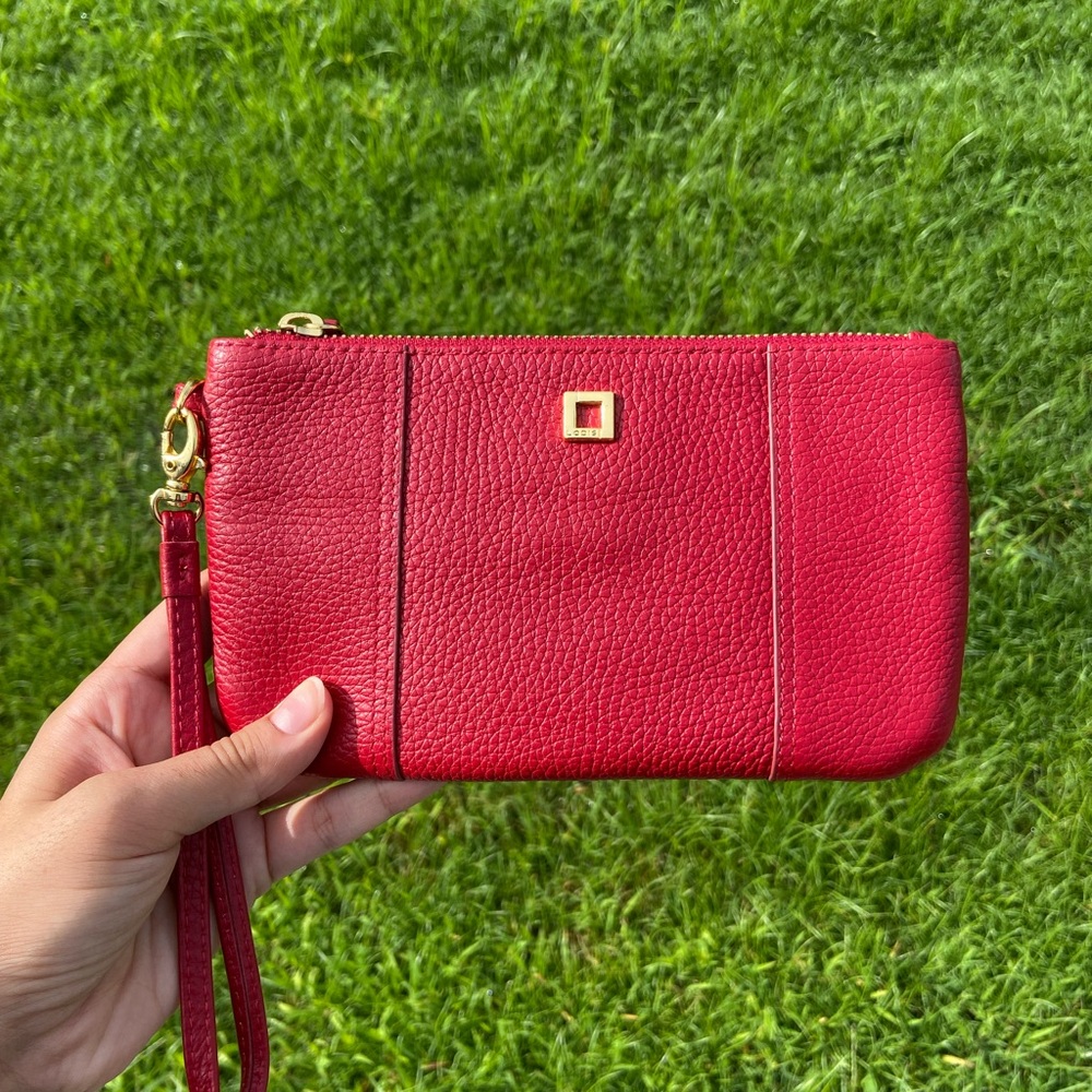 Lodis Red Leather Clutch with Gold Hardware